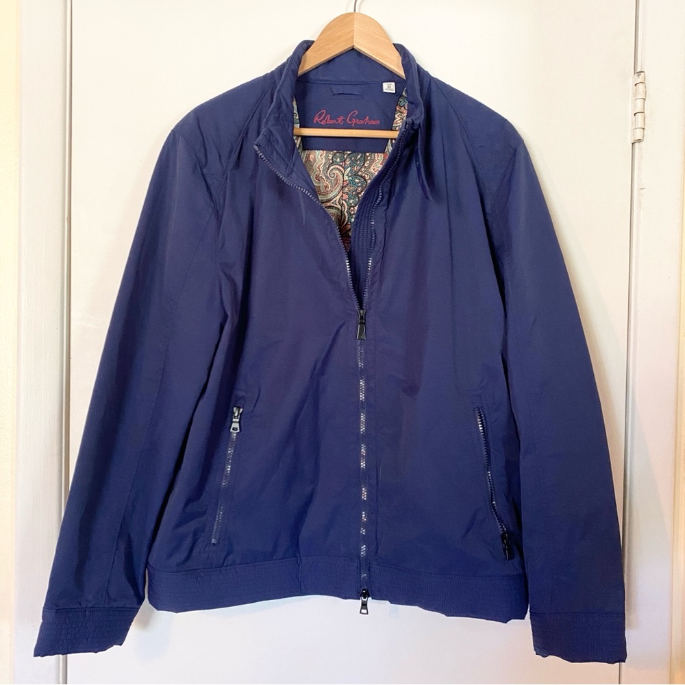 Robert Graham Geospace Utility Bomber Full Zip Nylon Jacket Navy M EUC